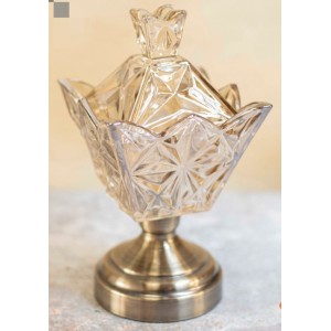 BOMBONIERE AV105 QUADRADA EM VIDRO AMBAR C/ TAMPA A27XL14CM