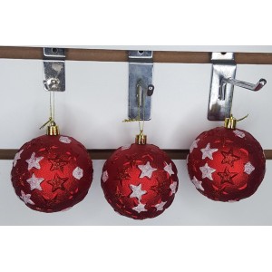 BOLA AB469 NATALINA C/3 VERMELHA C/ ESTRELAS BRANCAS A8CM
