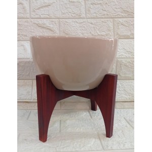 VASO 850-13 ESTILO C/SUPORTE DE MADEIRA P CAPUCCINO BRILHO A13XL22CM