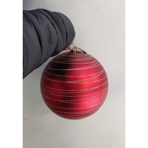 BOLA KX0888 DECORADA ASPIRAL VERMELHA FOSCA 25CM