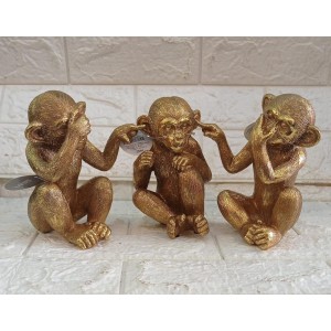 ESCULTURA 17832 MACACOS DOURADO C/3 PCS EM POLIRRESINA A17CM