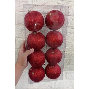 BOLA EB511 VERMELHA C/8 GLITER 10CM