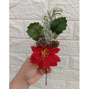 HASTE FLH49 DECORATIVA C/PINHA E FLOR NEVADA 30CM