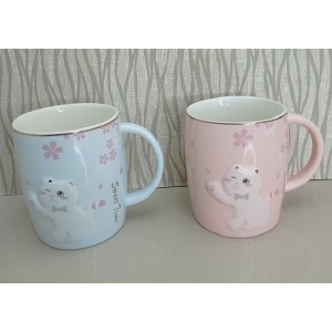 CANECA 400ML GATO EM RELEVO C/ FLORES  A11XL12CM WC409859