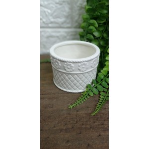 VASO LV-0083 EM CERAMICA BRANCA DETALHADO C/ FLORZINHAS A7XL10CM